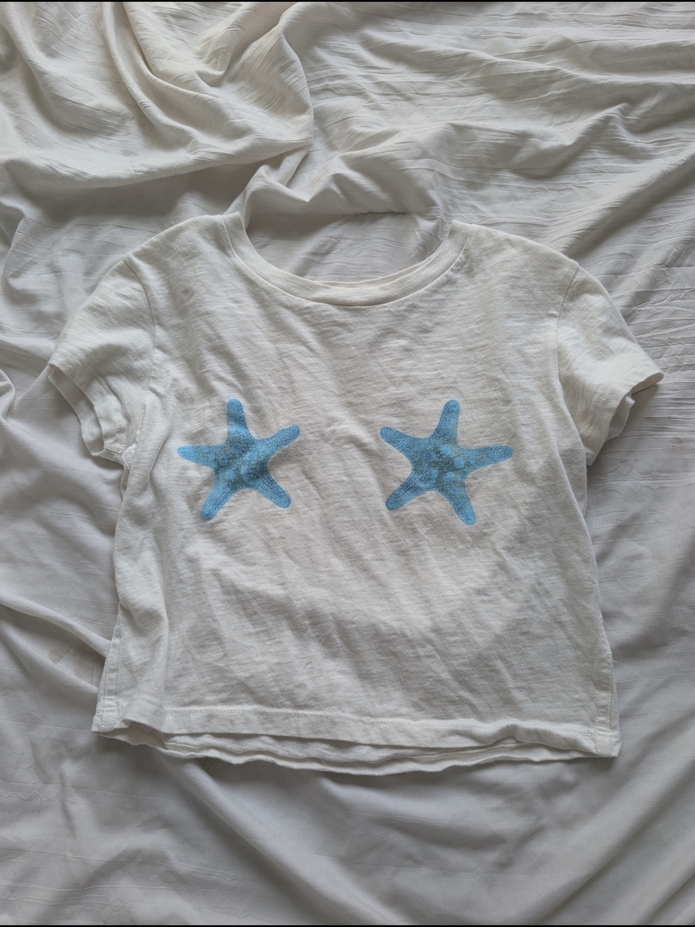 aerie White Tee with Blue Starfish Motif
